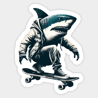 Retro Vintage Shark Skater Skateboarder Sticker